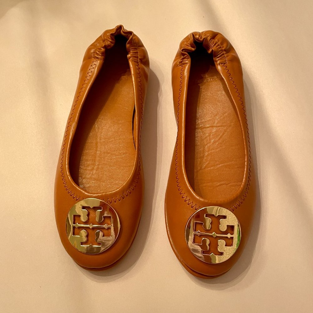 Tory Burch Minnie Foldable Ballet Flats Shoes in Royal Tan Size 9 NWOB